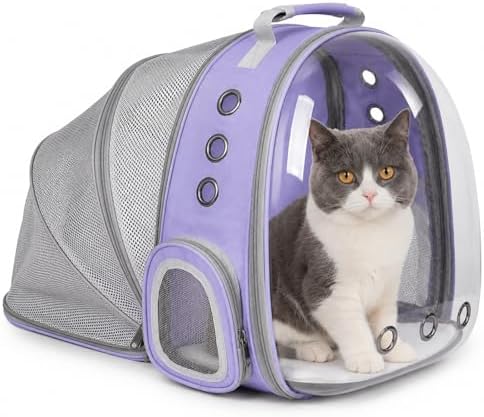 Expandable Cat Carrier Backpack with Bubble Window, Purple