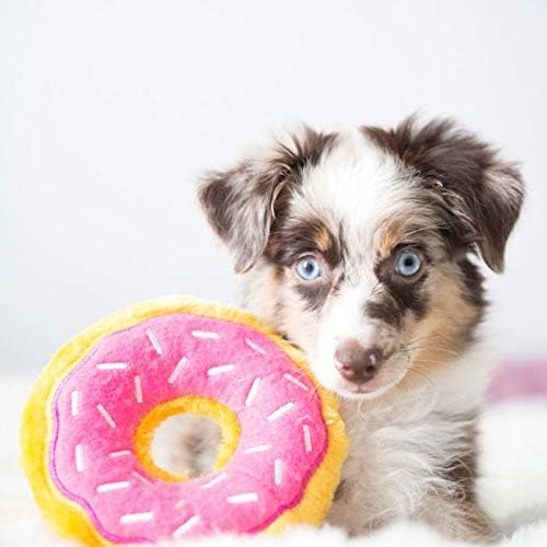 ZippyPaws Donutz No Stuffing Dog Toys to Keep Them Busy - Strawberry Donut | For Small and Medium Dogs, Squeaky Pet Toy for Boredom, Unstuffed Chew Toy, Soft Plush Puppy Products