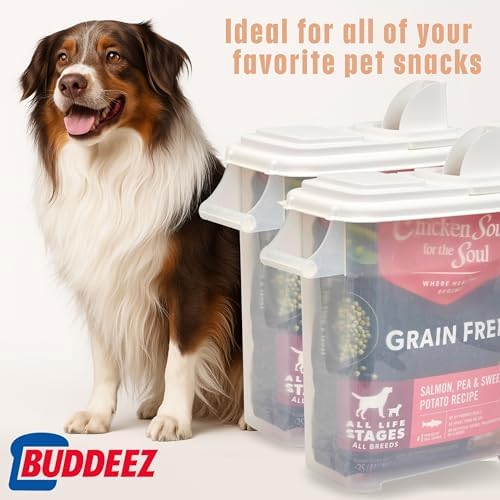 Buddeez Pet Food Storage Dispensers, 2-Pack, 8 Gallon, White Lid
