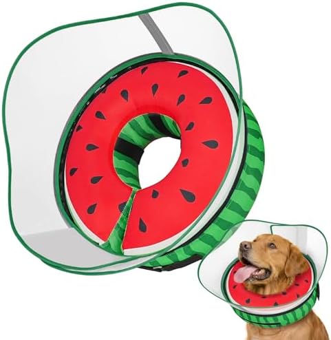 Supet Raised Inflatable Dog Cone After Surgery - Adjustable Recovery Donut Collar with Removable Shield to Stop Licking Wounds & Protect Stitches - Soft Dog Cone Alternative for Dogs (Watermelon,XXL)