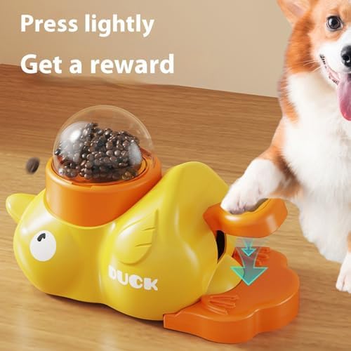 2-in-1 Interactive Dog Puzzle Toy & Slow Feeder – Fun Treat Dispenser for Small & Medium Dogs, Anti-Gulping Duck-Shaped Design, Reduces Bloating & Boredom, No Battery Required (Yellow-B)