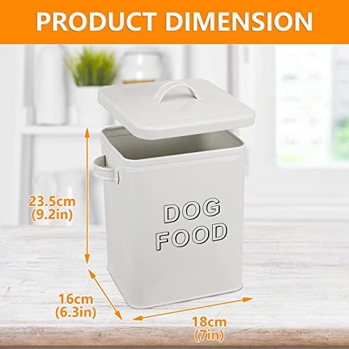 Morezi Metal Dog Food Storage Container Airtight Pet Food Treat Bin 6 lbs, 6 lbs, Carbon Steel, White