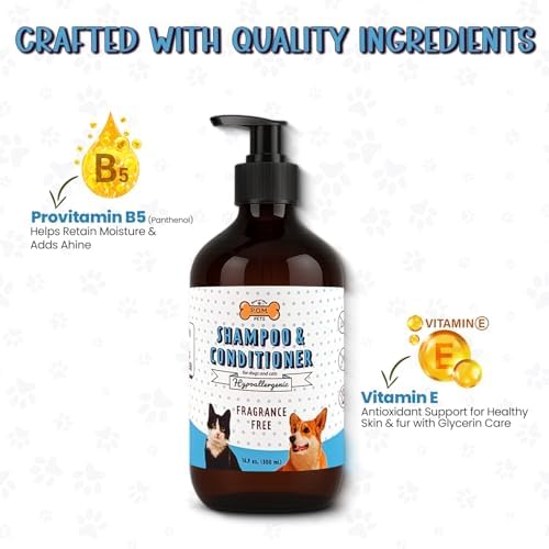 POM Pets 2-in-1 Organic Dog Shampoo & Conditioner – Itchy Skin Relief, Dog Deshedding, Detangles Fur, Cat Shampoo, Paw Cleaner for Dogs, Natural Coat Defense Formula