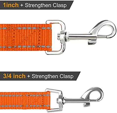 Joytale Dog Collar (10-16") and 6FT x 3/4" Wide Dog Leash Set, Reflective and Adjustable Nylon Collar and Padded Handle Leash for Small Dogs, Orange, S