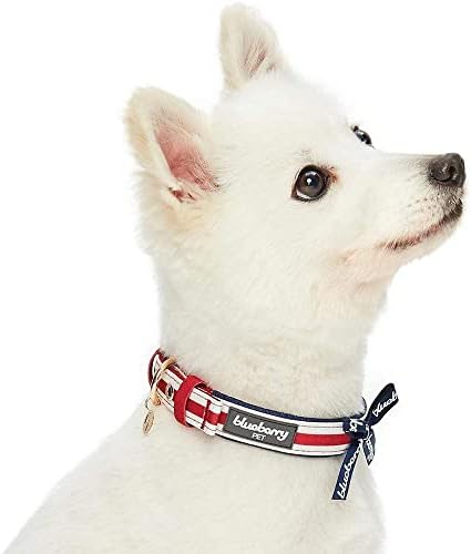 Blueberry Pet 4 Patterns Bon Voyage Sea Lover Adjustable Dog Collar in Horizontal Red Stripes, Neck 9-12.5", for Small Breed