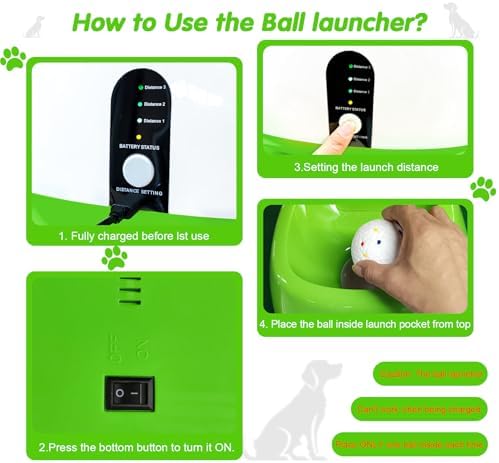 MEKAPLE Automatic Dog Ball Launcher, Upgraded Interactive Dog Balls Thrower with 3 Distance 29Ft-79Ft, Remote Control Ball Launcher for Medium & Large Dogs, 5 Etpu Balls Included (Lime Green)