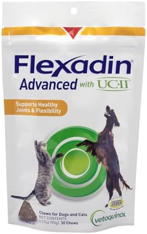Vetoquinol Flexadin Advanced Hip and Joint Supplement with Undenatured Collagen for Dogs, One Chew a Day Hip and Joint Support Chew for Dogs and Cats, Clinically Proven Vet-Approved Formula, 30 Chews