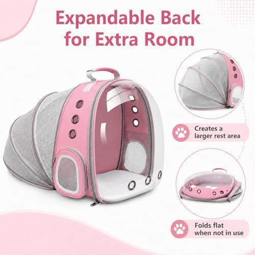 Expandable Cat Carrier Backpack with Bubble Window, Pink
