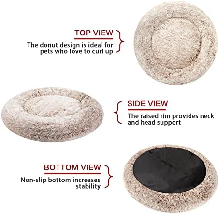 Bedfolks Calming Fluffy Donut Dog Bed for Extra Large Dogs,Brown, 45" Round