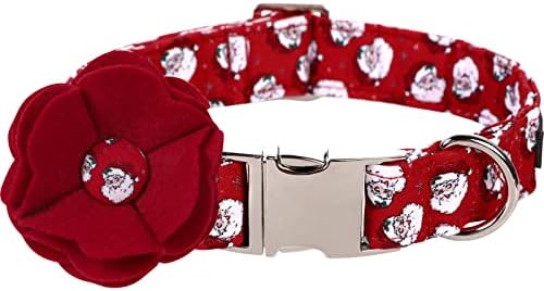 Lionet Paws Christmas Dog Collar with Felt Flower, Dog Flower Collar with Metal Buckle for Dogs, Adjustable Comfortable Dogs Collars Girl, M, Neck 13.5-22 in