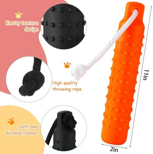 Blueweenly Orange Dog Bumper Toy Training Dummy, 6 Pcs | Plastic Lightweight Floats on Water, Textured with Rope for Fetch, Pool Outdoor Retrieving, Summer Water Play