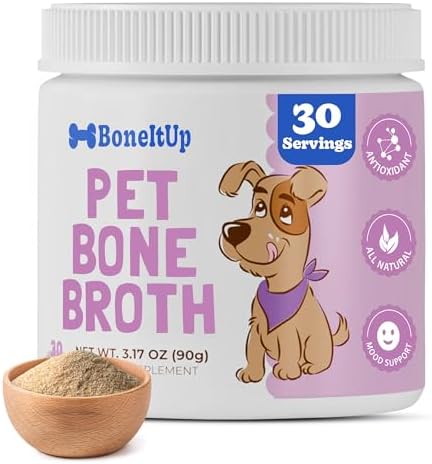 BoneItUp Dog Bone Broth Powder - Made with Real Beef & Chicken, Nutritious & Hydrating Dog Bone Broth Topper for Picky Eaters - Healthy Joints, Coat, Digestion Support (30 Servings)