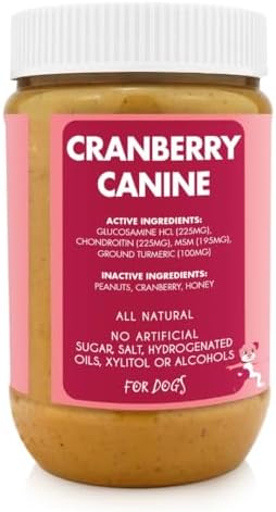 CRANBERRY CANINE BUDDY BUDDER (hip + joint), 100% Natural Dog Peanut Butter, Healthy Peanut Butter Supplement, Made in USA (17oz Jar)