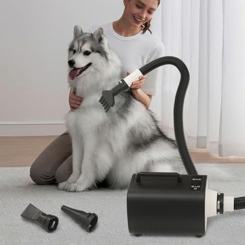 Pet Hair Dryer 2100W Adjustable Speed Temperature Touch Control | Pure copper motor – 2100W – Adjustable speed/temperature – 6.56ft air tube – LED touch control