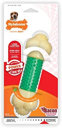 Nylabone Power Chew Double Action Barbell Bone Dog Chew Toy, Medium | Durable dog toy for medium dog breeds up to 35 lbs, teeth-cleaning textures, long lasting, discourages destructive chewing