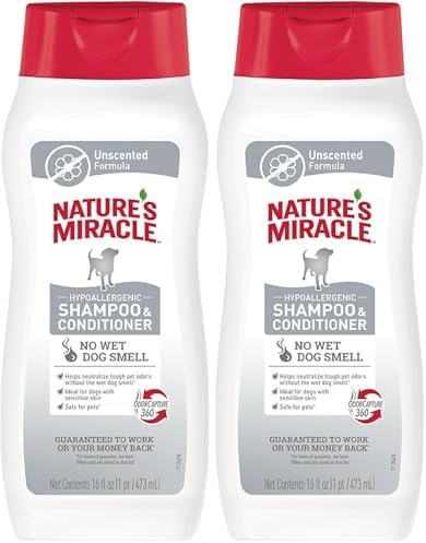 Nature’s Miracle Hypoallergenic Shampoo & Conditioner for Dogs, 16 Oz, Unscented (Pack of 2)