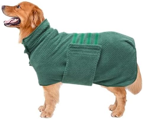 Geyecete Pineapple Grid Fast Drying Super Absorbent Dog Cat Bath Robe Towel - Green - XS