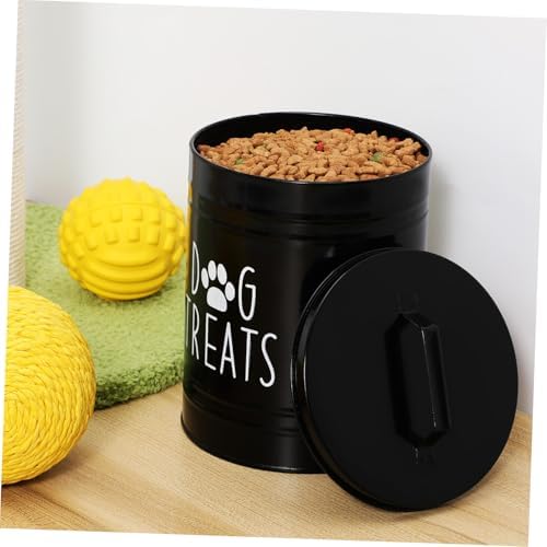 STOBAZA Metal Dog Food Storage Container with Airtight Lid Compact Pet Food Organizer for, iron, Black