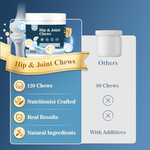 Hip & Joint Chews Supplement for Dogs, Glucosamine and Chondroitin for Joints Health and Muscle Recovery, 120ct/300g