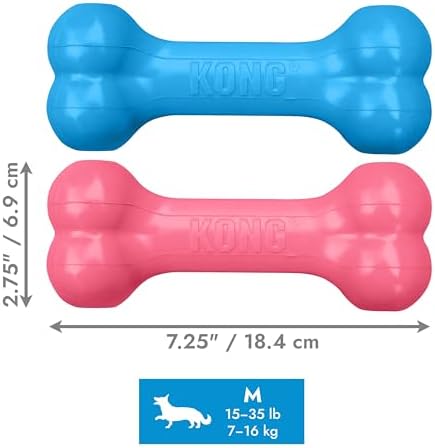 KONG Puppy Goodie Bone, Natural Rubber Chew, for Medium Puppies, Pink | Stuffable Teething Toy Made from KONG Soft Natural Rubber, Soothes Sore Gums & Keeps Teething Puppies Busy