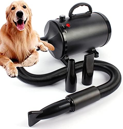 High Velocity Dog Dryer Blower, 2800W Stepless Adjustable Speed Dog Hair Dryer Pet Less Noise Dog Grooming Dryer with Adjustable Temperature with Hose,3 Nozzle Options