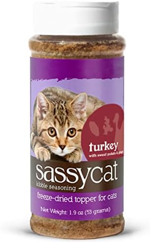 Herbsmith Sassy Cat Kibble Seasoning – Freeze Dried Turkey – Cat Food Topper for Picky Eaters – Turkey, Sweet Potato, Ginger