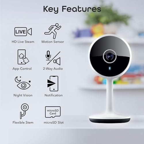 Geeni Vivid Indoor Smart Security Camera – HD Live Stream Camera for Indoor Home Monitoring with Night Vision, 2-Way Audio, Flexible Mount, Micro SD Slot, Motion Detection & App Control – 2Pack, White