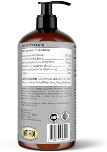 WONDER PAWS Premium Liquid Glucosamine for Dogs Strength Joint Support, Flexibility, Cartilage & Mobility - Hip and Joint Supplement with Chondroitin, MSM, Collagen & Hyaluronic Acid (16 Oz)