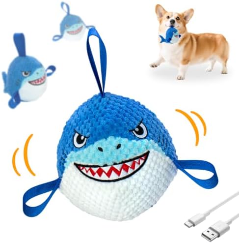 Automatic Moving Squeaky Dog Toy, USB Rechargeable Shark Ball for Large | Interactive Chew Toys with Plush Cover, Toss Fetch Tug Play to Keep Pets Busy, Durable Gift for Medium Breed，Machine Washable