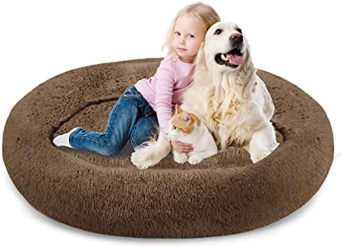 SAVFOX Calming Donut Dog Bed, 54", Brown