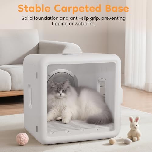 65L Automatic Dog Dryer Box With Smart timer, 360° warm braw and Ultra Quiet Pet Dryer Box with Smart Temperature Control, Cat Dryer for Cat and Small Dogs, White