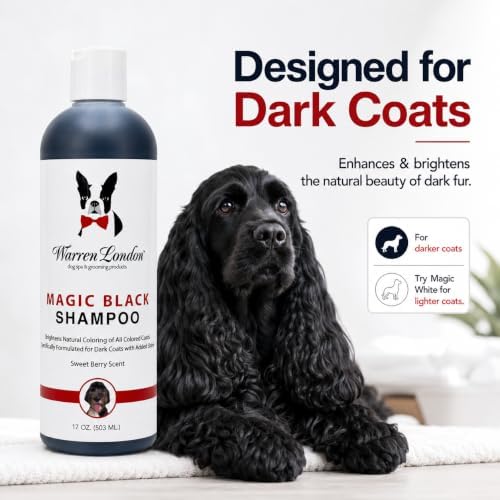Warren London Magic Black Dog Shampoo | Brightens Any Dog Coat | Formulated for Darker Dog Coats | Puppy and Cat Safe Grooming Supplies | Berry Scent 128 Ounce, Made in USA