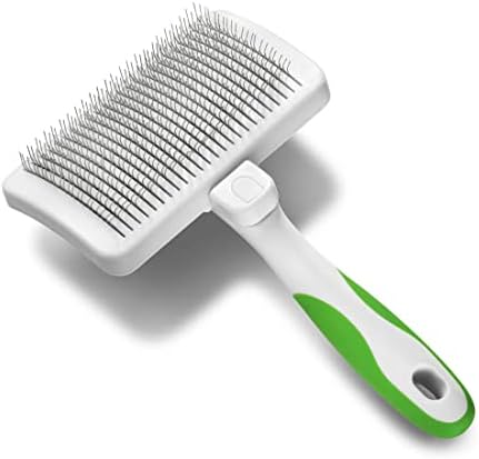 Andis 40160 Self-Cleaning Animal Slicker Brush - Grooming Brush for Pet Deshedding Fur - Reduces Shedding Up to 90%, Removes Tangles, Dirt & Loose Hair - Ideal Gift for Pet Lovers – White,Silver