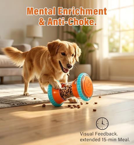 Dog Slow Feeder Toy & Enrichment Puzzle, Interactive Treat Dispenser for All Breeds, Freeze-Dried Compatible Dual Port, Quiet Rubber Wheels, Dishwasher Safe, Boredom & Anxiety Relief