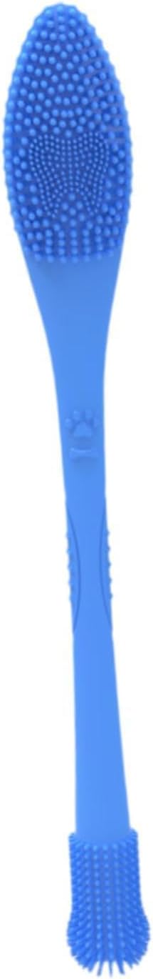 Pet Toothbrush Silicone Double Headed 360 Degree Cleaning Soft Bristles Easy to Handle Ergonomic Grip Suitable for Dog Home Use, Blue