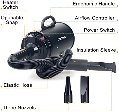 Dog Dryer for Pet Grooming, Pet Hair Dryer with Heater, Black