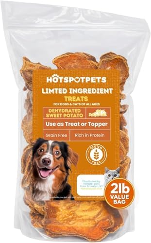 hotspot pets Sweet Potato Dog Treats 2lb Bag - All Natural, Single-Ingredient, Hypoallergenic Grain-Free Dog Chew for Sensitive Stomach, Rawhide Alternative