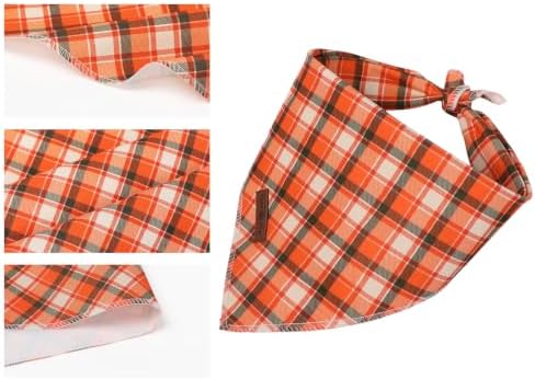 Lionet Paws Fall Orange Checkred Dog Bandana Washable Cotton Handkerchief Scarf Triangle Halloween Dog, Large (Pack of 1), Medium, Cotton, Orange