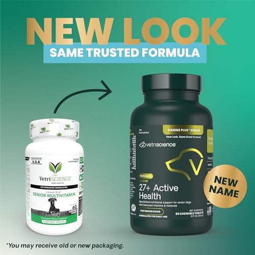 VetriScience Senior 27+ Active Health Chewable Tablets, Veggie, 60 Count | Canine Plus Daily Multivitamin for Senior Dogs, Balanced Vitamins, Minerals & Antioxidants, Aging & Wellness Support