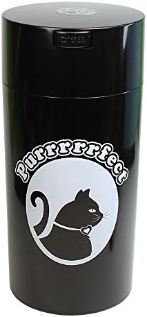 Tightpac Pawvac 5 to 24 Ounces Container, Airtight Pet Food and Treats Storage Jar - Patented Vacuum Seal Container for Pet Food, Treats and other Dry Goods - Black With Cats