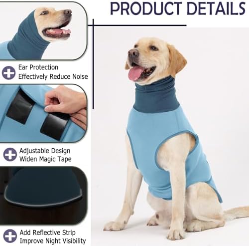 KOESON Reflective & Soft Dog Anxiety Vest with Ear Wraps for Thunderstorm
