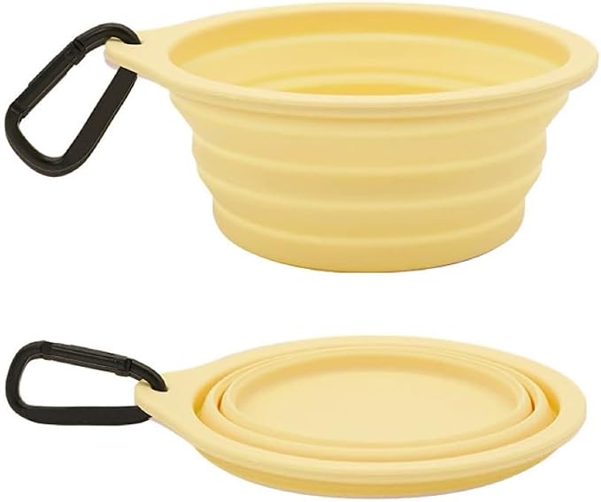Collapsible Travel Pet Bowl with Carabiner, Yellow