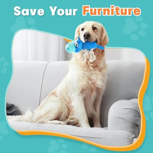 TOOPTATE Hippo Squeaky Dog Toy, Blue, Medium | Cute Plush Design, Rope Legs for Tugging, Helps Keep Dogs Busy, Suitable for Small, Medium, and Large Dogs