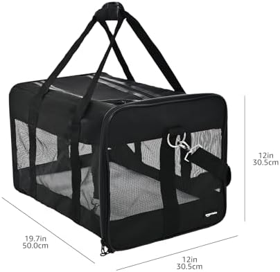 Amazon Basics Soft-Sided Mesh Pet Travel Carrier, Airline Approved, Up to 22 lbs, Black