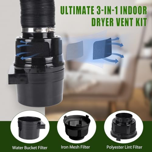 Upgraded Version - VIWINVELA 3 IN 1 Indoor Dryer Vent Kit with Lint Trap Dryer Lint Catcher Water Filter Bucket for Electric Dryer (Black Dryer Vent Bucket without Hose)