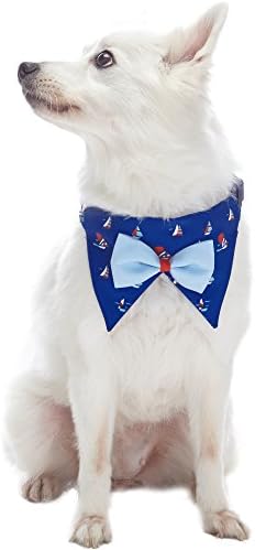 Blueberry Pet Nautical Navy Blue Sailboat Adjustable Dog Bandana Collar with Bow Tie, Small, Neck 12"-16"