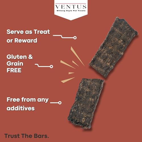 VENTUS Jerky Crunch Bars - Single Ingredient Venison Jerky Dog Training Treats, Healthy Air Dried, High Protein, No Additives, Grain Free Dog Treat, 8 oz
