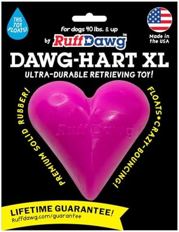 Ruff Dawg Indestructible Dawg-Hart (Heart) XL 4” – Heavy-Duty Solid Rubber Dog Fetch Toy for Dogs 40 lbs & Up – Floats & Crazy Bounce – Made in USA – Assorted Neon Colors