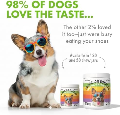 Mushroom Complex Treats for Dogs with Reishi, Shiitake, and Turkey Tail Mushrooms for Cognition and Immune Boosting Supports Digestive Health and Reduces Inflammation DHA EPA Turmeric Kelp (120pcs)
