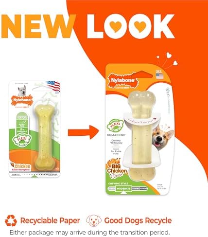 Nylabone Flexi Chew Gumabone Dog Chew Toy, Chicken Flavor, Small | Dog toys for small dogs up to 25 lbs, flexible material, gentle on teeth, freezable, bouncy, great for seniors